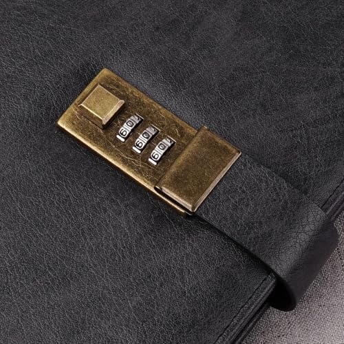 Image of Diary with Lock A5 PU Leather 240 Pages, Vintage Lock Journal with Pen & Gift Box, Lockable Diary for Women and Men, 8.6 x 5.8 Inches (Black)