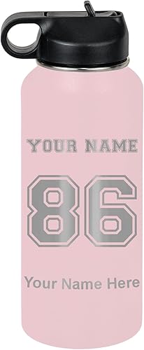 Miniatura 36 de LaserGram Botella de agua personalizada, camiseta deportiva, acero inoxidable de doble pared aislada al vacío con popote superior, regalo grabado