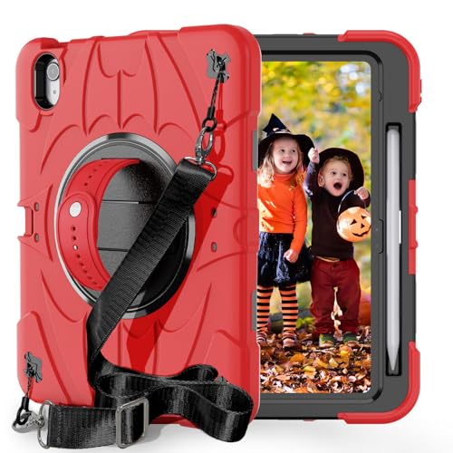 Funda para iPad Air 11 (2024) (color: rojo) con correa de mano para el hombro, funda rígida de silicona rígida