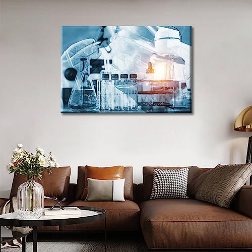Image of Scientist with Equipment Canvas Wall Art 1 Pieces Clinical Laboratory Wall Art Medical Art Prints Wall Decor Living Room Giclee Wooden Framed Gallery-Wrapped Ready to Hang, 24 inch Wx36 H