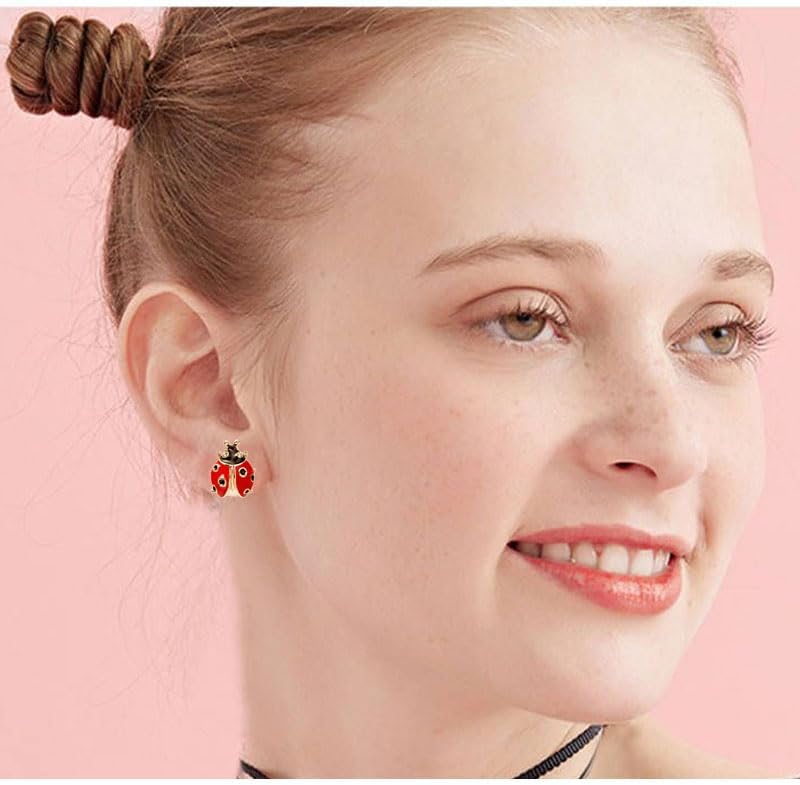 Rhinestone Bug Little Ladybird Stud Earrings for Women Cute Black Spot Red Charm Insect Tiny seven-spotted ladybug Earrings Small Ladybeetle Delicate Jewelry Gift - Image 2