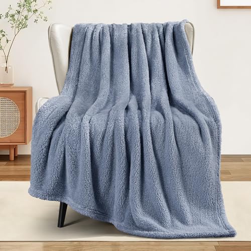 Image of Exclusivo Mezcla Soft Fleece Throw Blanket for Couch, Super Soft Velvet Plush Fleece Blankets, Fuzzy Cozy and Warm for Winter, 50x60 Inches, Stone Blue
