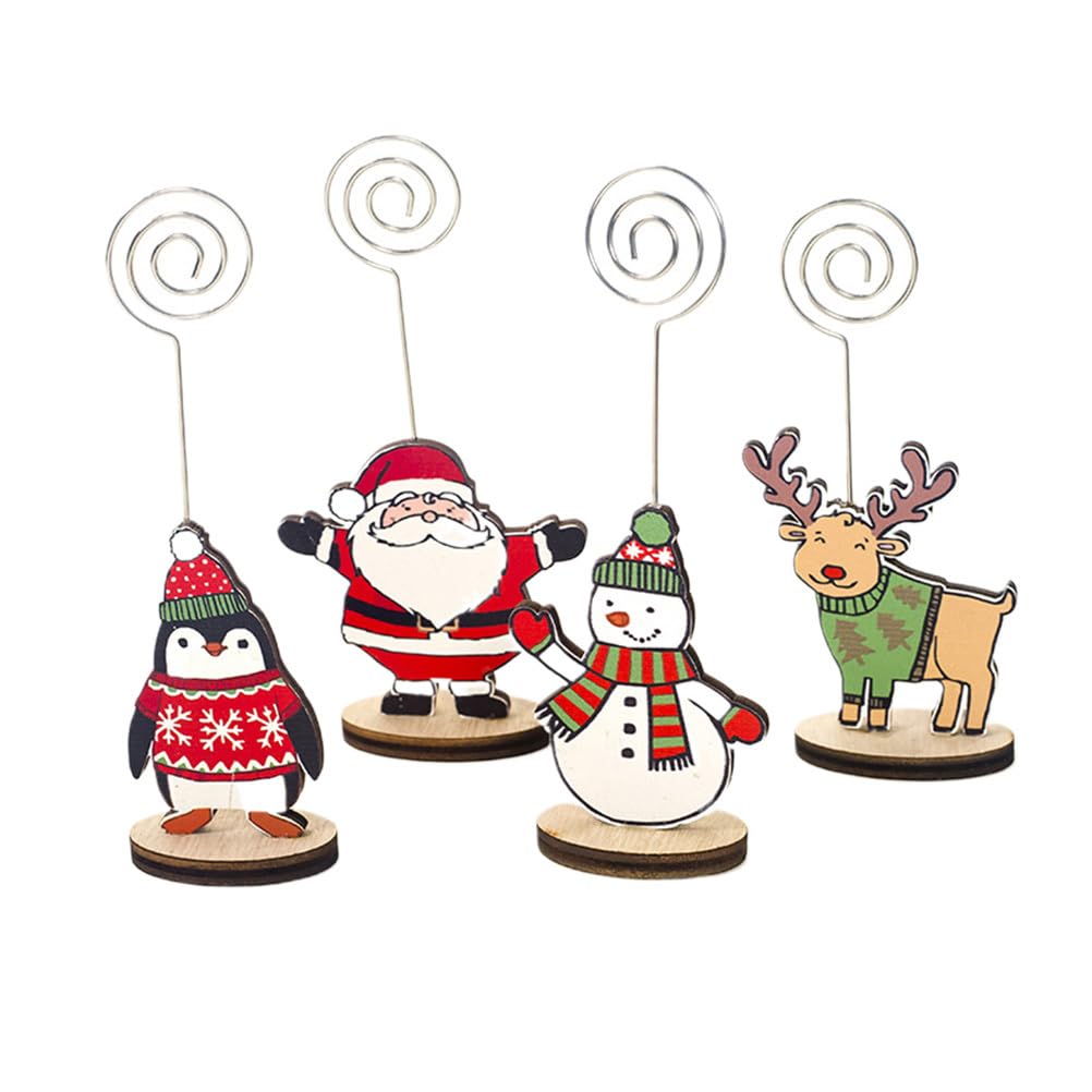 20 Pcs Christmas Wire Card Holder Place Card Holder Table Card Holder for Card Photo Christmas Holiday Wedding Decoration (Style)