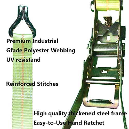 Ratchet Straps， 2" X 17' Heavy Duty Straps Load Up To 10000Lbs Cargo Straps For Heavy Duty ，Double J Hooks Straps For Trucks For Moving Appliances, Lawn Equipment And Motorcycles #TOP4