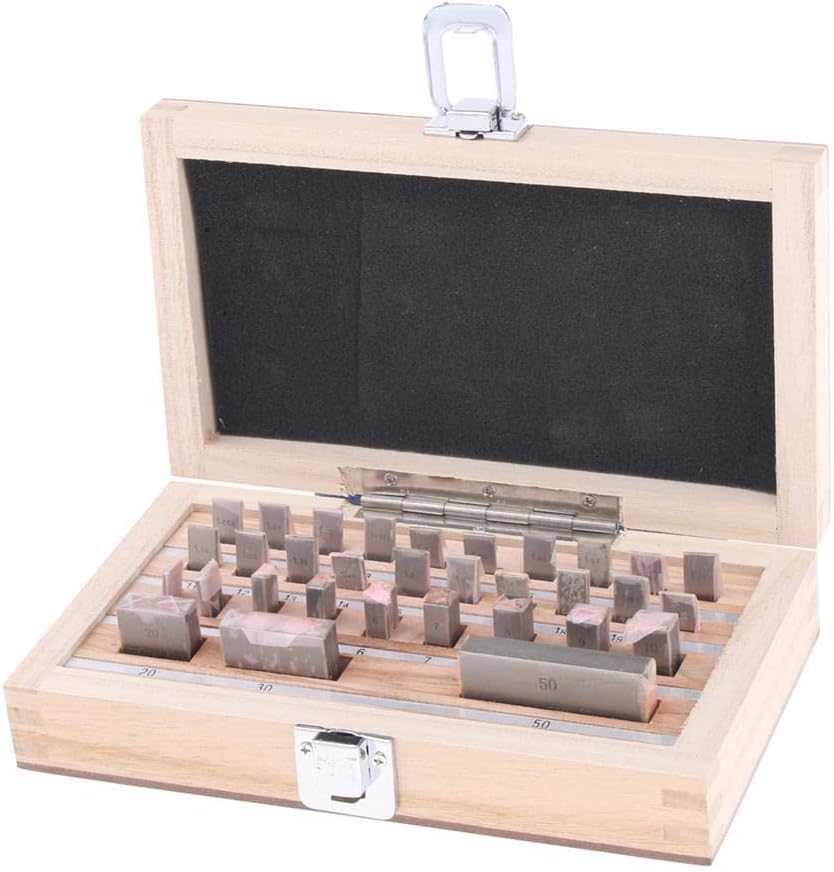 32pcs Grade 2 Steel Gauge Blocks Set with Wooden Case | High Precision Calibration Blocks for Caliper Micrometer CNC Inspection | for Wood & Metal Working | Metric Gauge Block