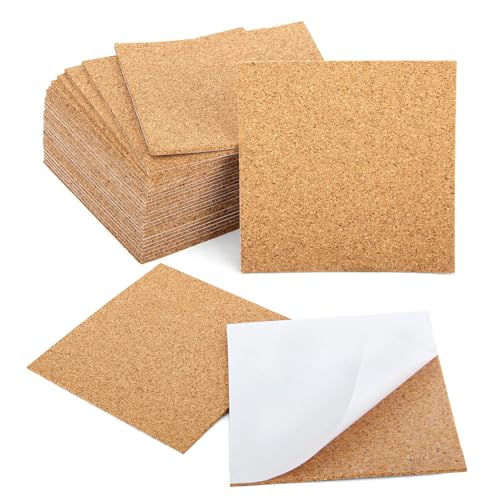 Blisstime 30 Pieces Self-Adhesive Cork Sheets 4x 4 for DIY Coasters Square Cork Tiles with Strong Self Adhesive Backing