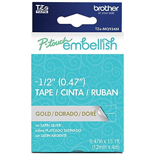 Image of Brother P-Touch Embellish Gold Print on Satin Silver Tape TZE-MQ934M - ~1.2 inch Wide x 13.1' Long (24mm x 4m), TZeMQ934M