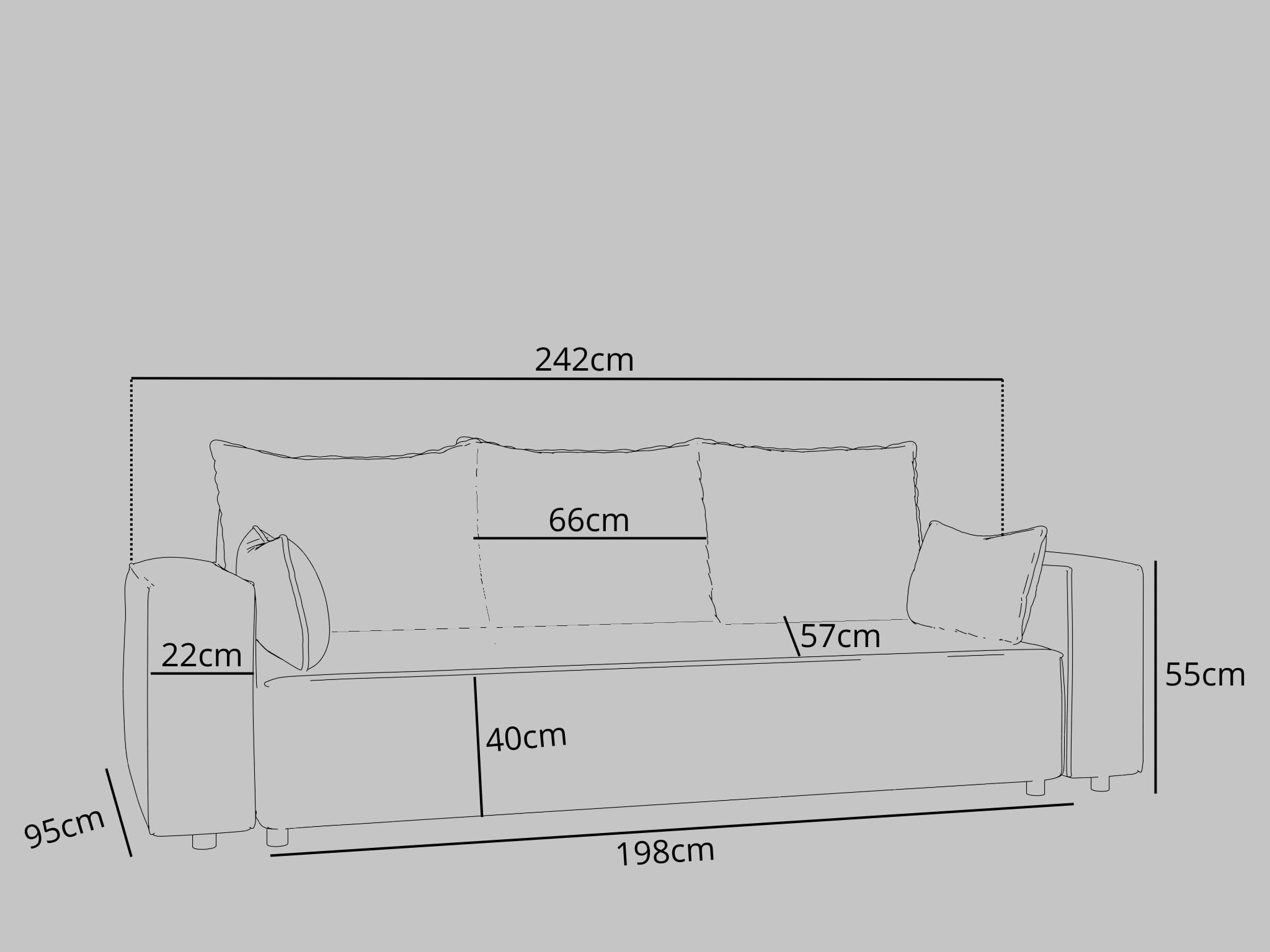 Sofa mit Schlaffunktion Veno 242x95 cm - Couch - Sofa mit Bettkasten - 3 Sitzer - Schlafsofa - Schlafsofa mit Bettkasten - Cord - Wohnzimmer - Samt (Velo 635 Stahl)