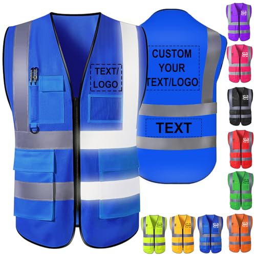 Custom Safety Vest Personalized Logo Reflective High Visibility Men Pockets Vest