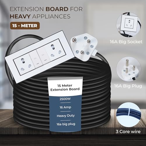 Image of Extension Board Heavy Duty Multi Socket 15A /16A /20 (2500 Watts 16A Big Plug and Two 16A Socket and Two 20A Switch, 15 Meter)