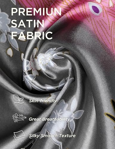 Image of BABEYOND Women's Kimono Robe Long Satin Robes with Peacock and Blossoms Printed Kimono Nightgown