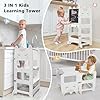 Labebe Torre de aprendizaje para niños, Torre de aprendizaje plegable Montessori con pizarra, multifunción 3 en 1, torre de aprendizaje de máxima seguridad a partir de 18 meses, para cocina, mesa #2