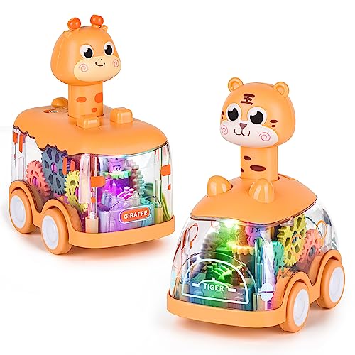 Image of Baby Toy Cars Press and Go Car for Toddlers, Light Up Toys Birthday Gifts for Kids Boys Girls, Giraffe & Tiger
