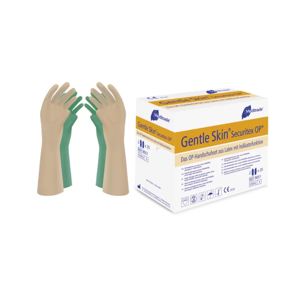 Meditrade 90516 Gentle Skin Securitex Latex Op-Handschuhset mit Indikatorfunktion, Steril, Puderfrei, Größe 6 (50-er pack)