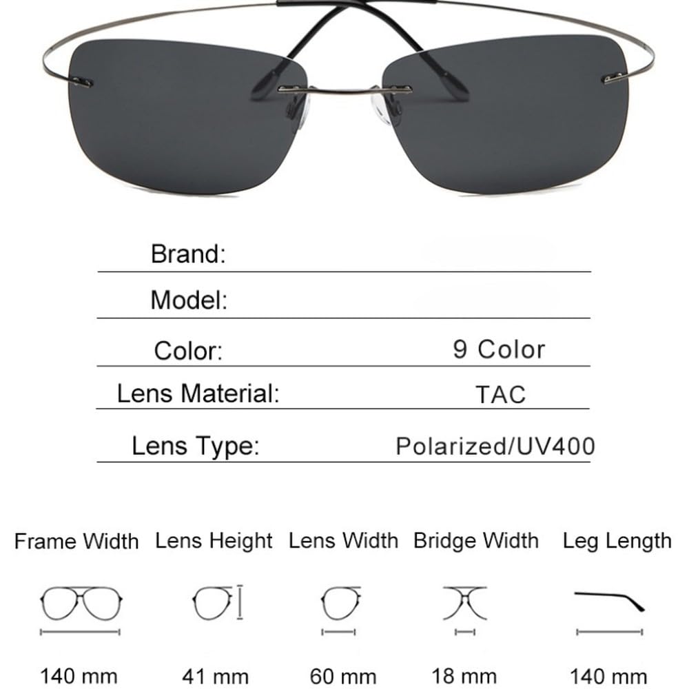 Gafas de sol polarizadas cuadradas sin montura para hombre, ideales para conducir. Gafas de sol ultraligeras de titanio puro.