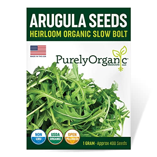 Purely Organic Arugula Seeds (Slow Bolt) - Approx 400 Seeds - USDA Organic, Non-GMO, Open Pollinated, Heirloom, USA Origin