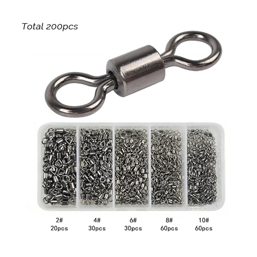 OKVYN Fishing Swivels Rolling Crane Double Barrel Swivels 2/4/6/8/10#(200pcs)