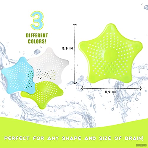 image for BURIUS 3Pcs Starfish Rubber Sink Strainers - Drain Hair Catcher - Kitc