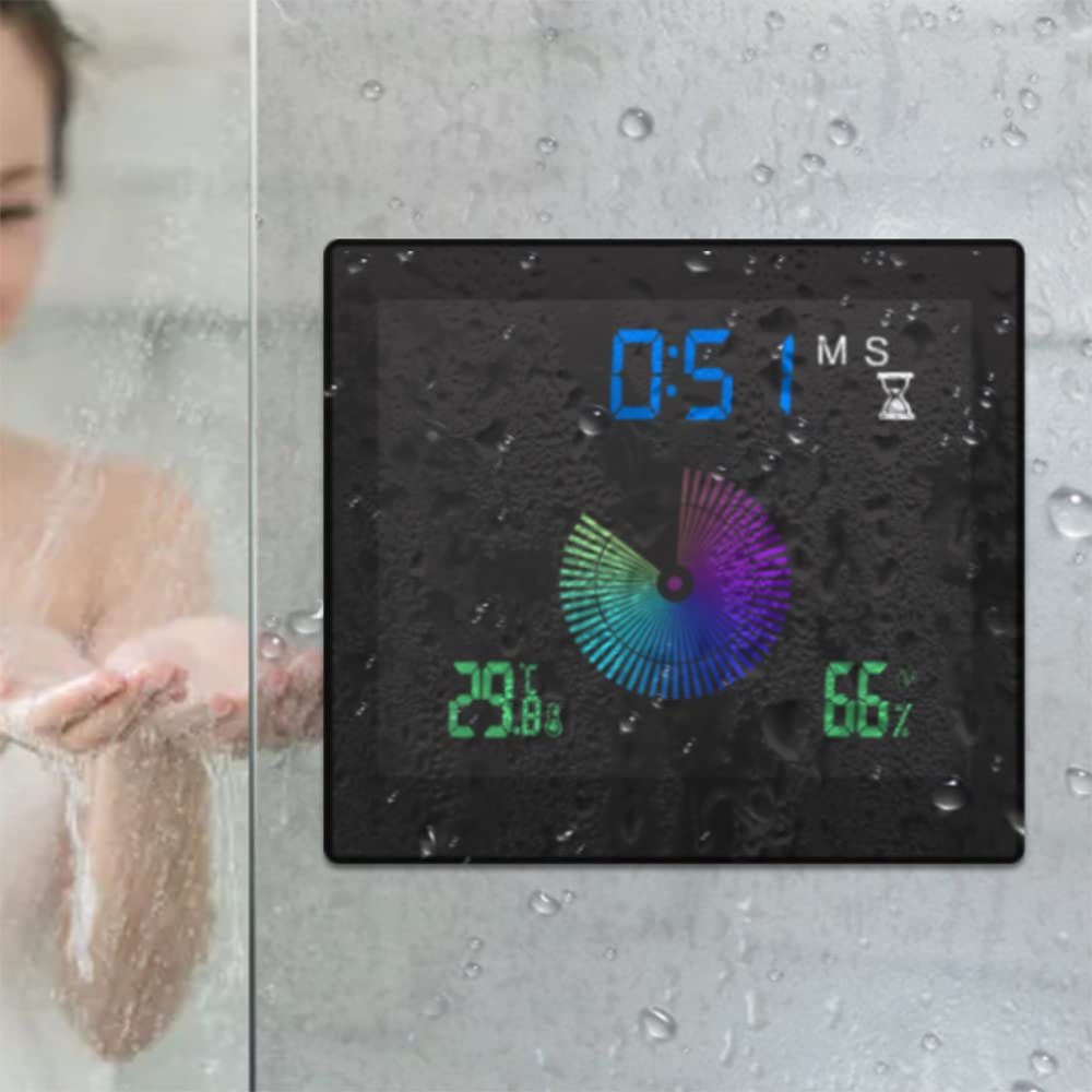Irfora Reloj digital de baño, resistente al agua, termómetro, higrómetro, pantalla LCD, límite superior e inferior, alarma doble con función de repetición, despertador de cuenta atrás