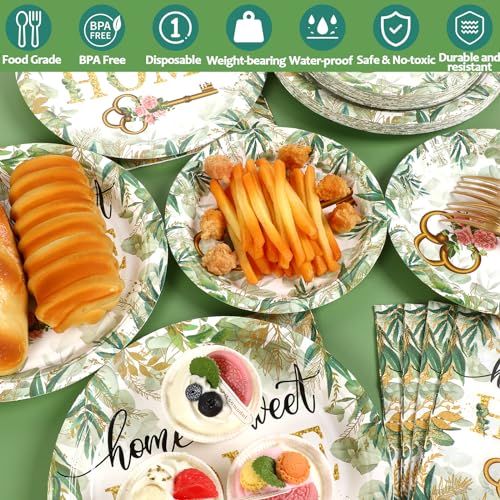 96PCS House Warming Party Decoration Housewarming Party Supplies Home Sweet Home Party Tableware Set Rustic Floral Paper Plates Disposable Housewarming Plates Napkins Dinnerware for New House Wedding - Image 5
