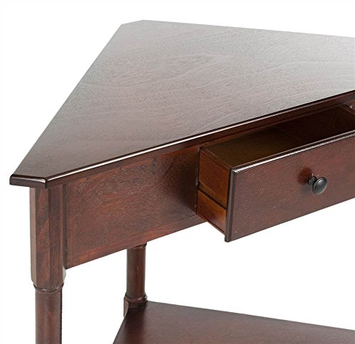 Image of SAFAVIEH Furniture - Gomez 1-Drawer Corner Table - Dark Cherry - Solid Wood - Classic Corner Storage Design - Ideal for Entryway, Living Room, Home Office, 33.1 inchW x 17.3 inchD x 28 inchH (AMH5709D)