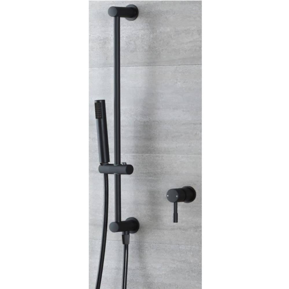 Milano Black Nero Manual Mixer Valve Hand Shower Handset Riser Rail