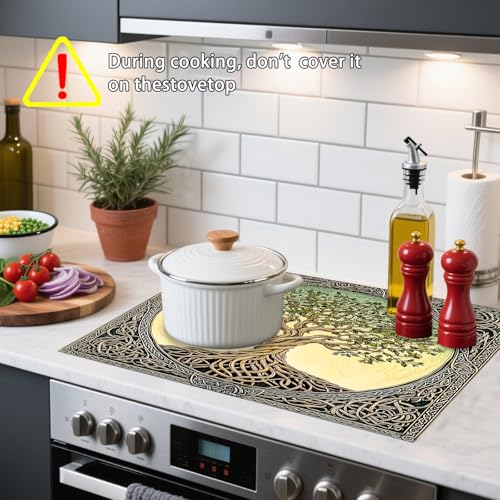 Image of Nuxovilar Stove Top Cover for Electric Stove, 20x28 Inch Polyester Glass Cooktop Protector with inchTree of Life inchpattern Design, for Kitchen Decor & Daily Use