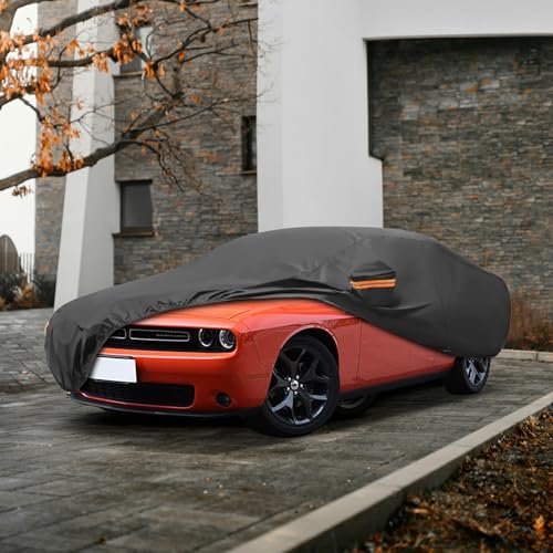 Image of MORNYRAY Compatible with Dodge Challenger,Car Cover Outdoor Waterproof Sun Rain Snow Hail Protection with Driver Door Zipper (Black, Custom Fit Dodge Challenger)