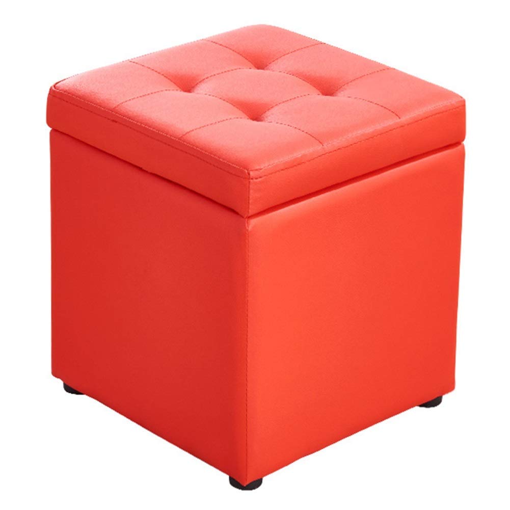LMMIAOZ Red Faux Leather Ottoman Footrest with Storage, Upholstered Cube Stool, Solid Wood Support, Stylish Red 30x30x35cm, Perfect for Living Room or Bedroom Decor.