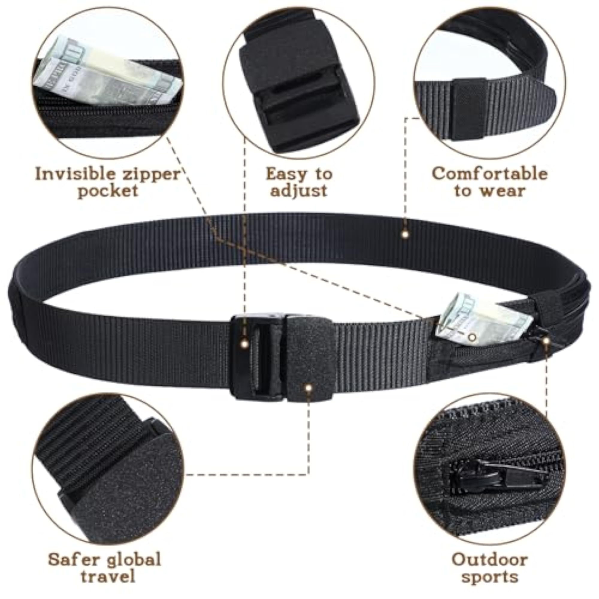 Travel Money Belt with Secret Compartment