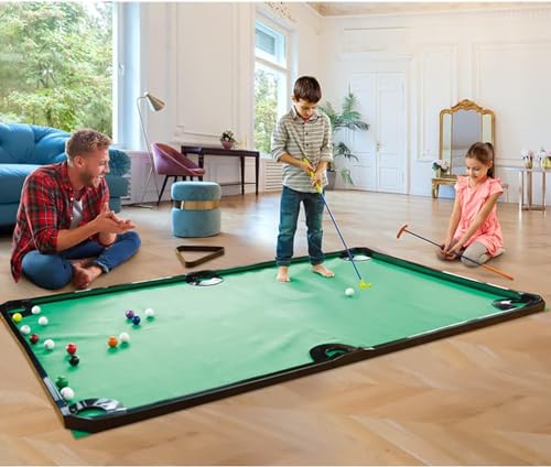 GOODLYSPORTS Golf Game -Combining Mini Pool Table & Golf - World’s Largest Putting Green Indoor，Putting Mat 108.2" L x 57.4" W，Golf Pool Indoor Family Game by GOODLYSPORTS - Used condition - US$70.56