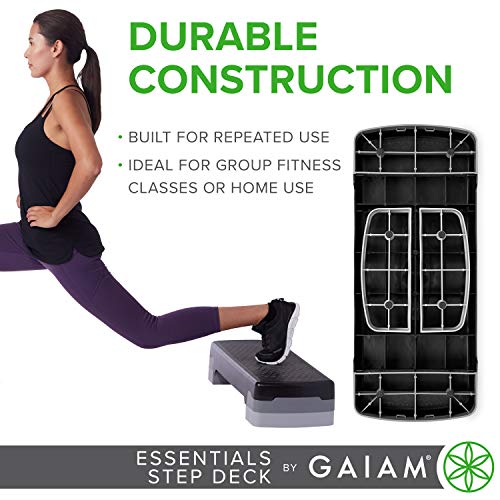 Image of Gaiam Essentials Exercise Step Platform Aerobic Stepper Bench, Fitness Equipment Workout Deck with Adjustable Riser Height & Non Slip Textured Surface, Black