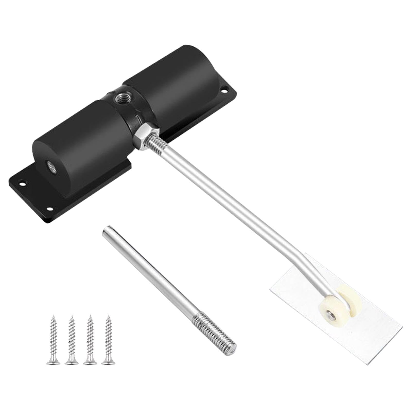 Fralnfit Black Automatic Aluminum Alloy Door Closer, Adjustable Quiet Gate Closer With Rod & Screws For Wooden Gate Fire Door, Interior/Exterior Use, Up To 30 Kg