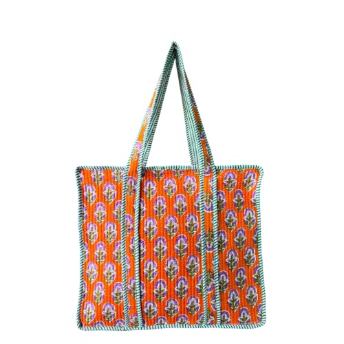 Bolso tote acolchado de algodón con cremallera, diseño bohemio miniatura 1