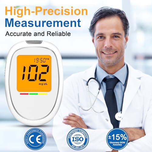 Image of Blood Glucose Monitor Kit, Blood Sugar Testing kit with 50 Blood Sugar Test Strips, 50 Lancets, 1 Blood Glucose Meter, 1 Lancing Device, No Coding Required, Meter Glucometer Kit for Diabetes Testing for Home /Travel Use