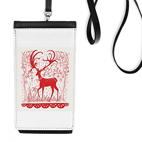 Pochette téléphone en faux cuir noir motif cerf dessin animé
