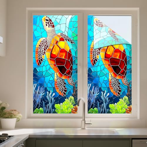 Vinilo decorativo para ventana con diseño de tortuga miniatura 2