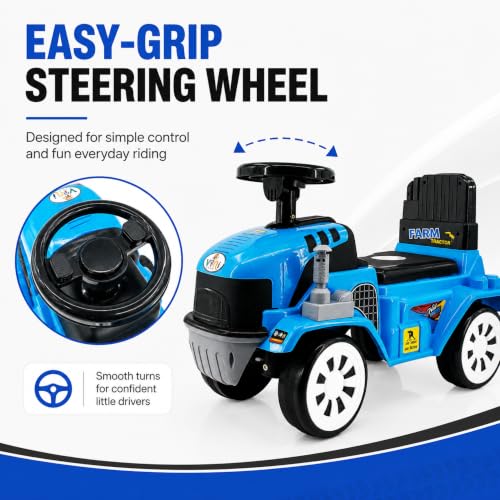 Image of Farm Tractor Ride On Toy for Kids 2-5 Years, Foot-to-Floor Manual Ride On with Comfortable Backrest, Easy-Grip Steering Wheel, Wide Wheels, Indoor & Outdoor Ride On Toy for Boys & Girls