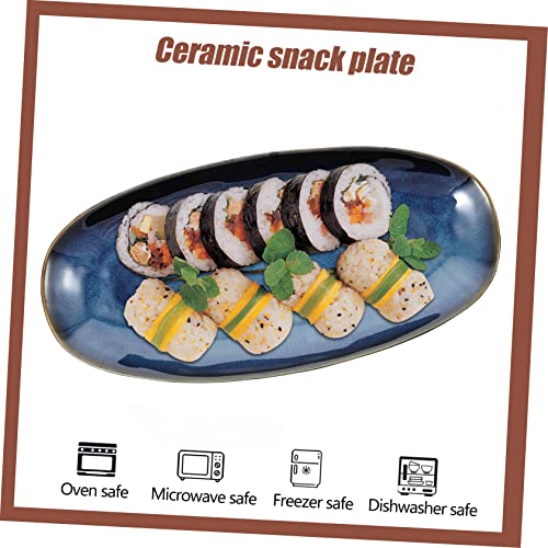Plato grande rectangular de cerámica azul Wakauto miniatura 4