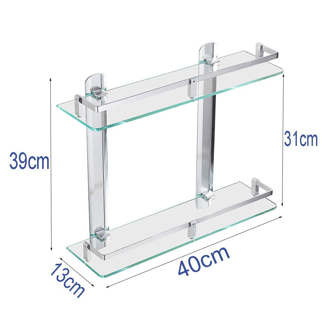Estantes de baño exquisitos Bastidores de baño, Esquina de Ducha Estante de Vidrio Doble Marco de baño Montado en la Pared Estilo Moderno Marco de Ducha de Vidrio Templado Extra Grueso Baño