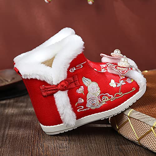 Toddler Ethnic Style Cotton Boots for Gilrs Cloth Shoes Warm Winter Snow Boots Neoprene Kids Boots Winter (Red, 9-9.5 Years Big Kids)3