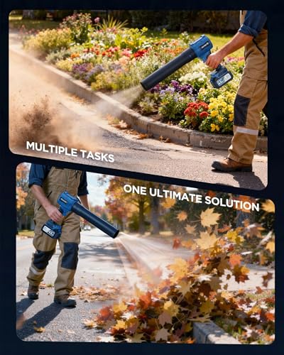 Image of Cordless Leaf Blower with Battery and Charger - Blowers for Lawn Care, As Seen On TV,Turbo Jet Electric Blower, Lightweight Handheld with Extended Nozzle, Portable for Patio & Yard-Deep Blue