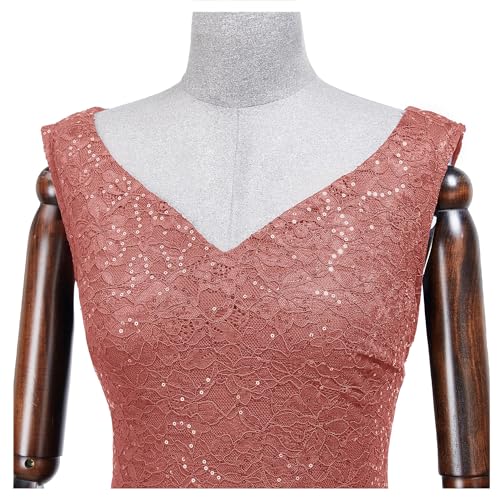 Image of Miusol Women's Elegant V Neck Sleeveless Sequin Lace Evening Party Dress
