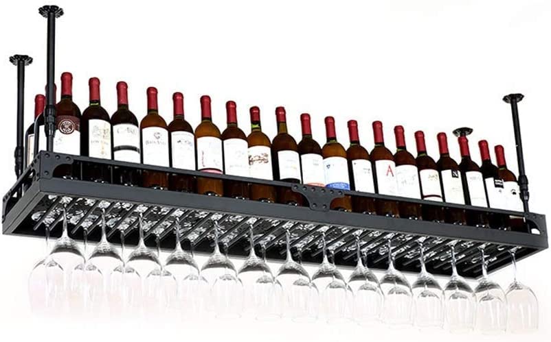Support à verres à vin et casier à vin suspendu noir pour plafond industriel