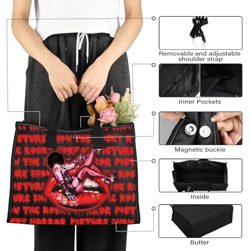 TOBGBE Horror Picture Movie Gifts R Horror Show Large Tote Bag R Horror Picture Show Lips Inspired Crossbody Tote for Fans4