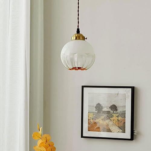 Miniatura 4 de 2 Pack Retro Pendant Light Fixtures, Nordic Bud Shape Glass Shade Hanging Pendant Lamp with Metal Finish, Gold Dome Adjustable Cord Chandelier for