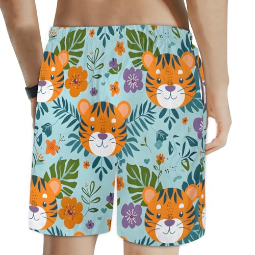 Men's Swim Trunks Size S Dorky Tiger with Mesh Lining Soft Breathable Quick Dry Beach Shorts Apricot Yellow2