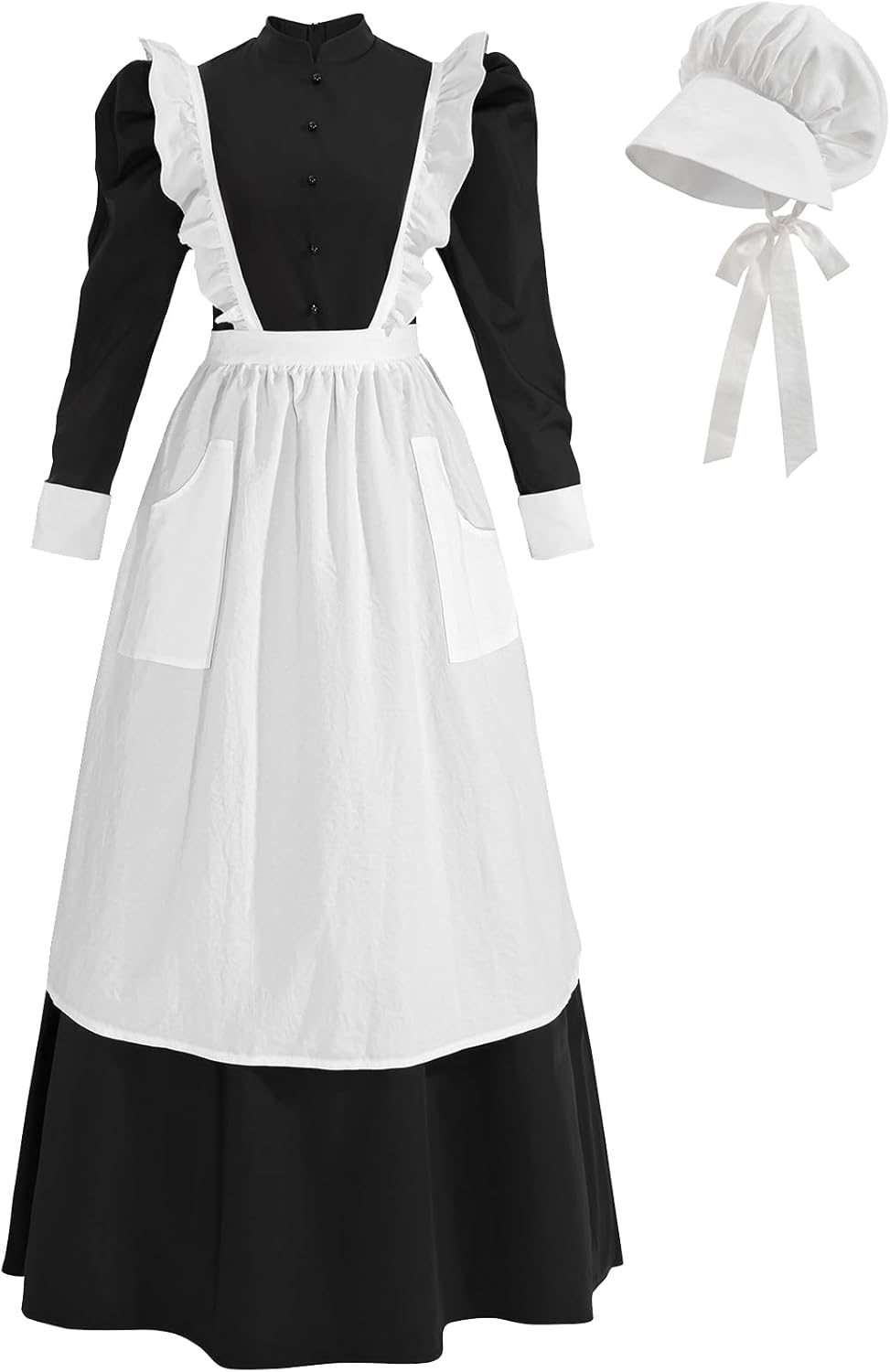 CR ROLECOS Pioneer Dress Women Colonial Costume Prairie Amish Outfit Maid Dresses with Bonnet Apron