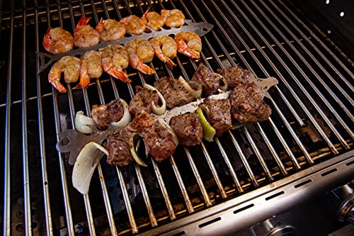 Proud Grill Slide & Serve Bbq Skewers - Set Of 4 Stainless Steel Reusable Barbecue Skewers | Ideal For Grilling Shish Kabobs | Use For Beef, Pork, Chicken, Vegetable And Shrimp Kabobs. #TOP4