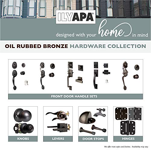 Ilyapa Front Entry Door Exterior Handleset - Heritage, Oil Rubbed Bronze Low Profile Door Lock Set Handle With Single Cylinder Deadbolt And Halifax Lever, Matte Black #TOP5